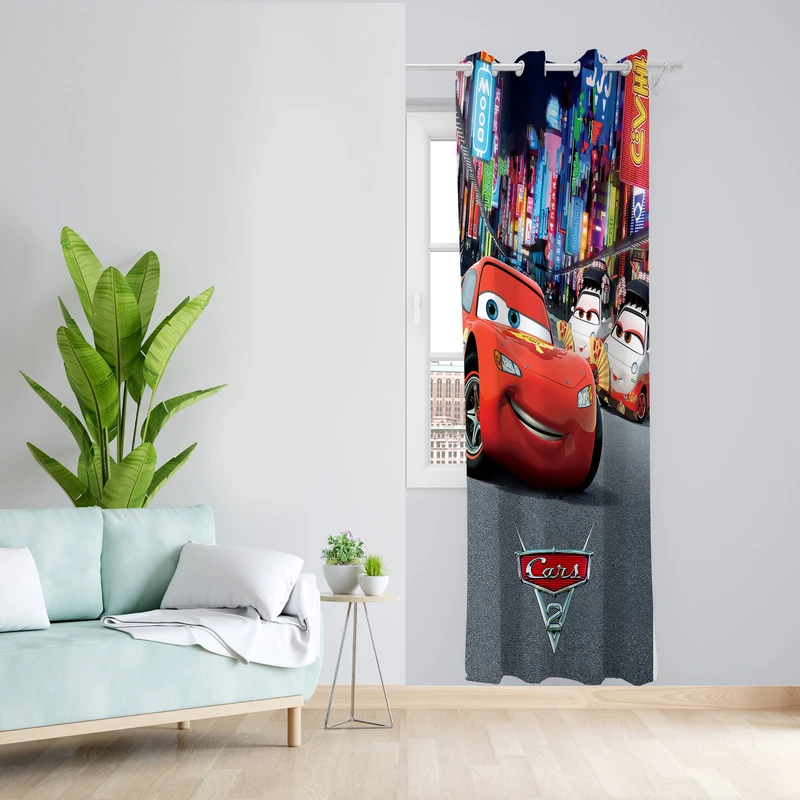 پرده طرح کارتون ماشین ها مدل مخمل پانچی کد 4746 z سایز 140x200 سانتی متر