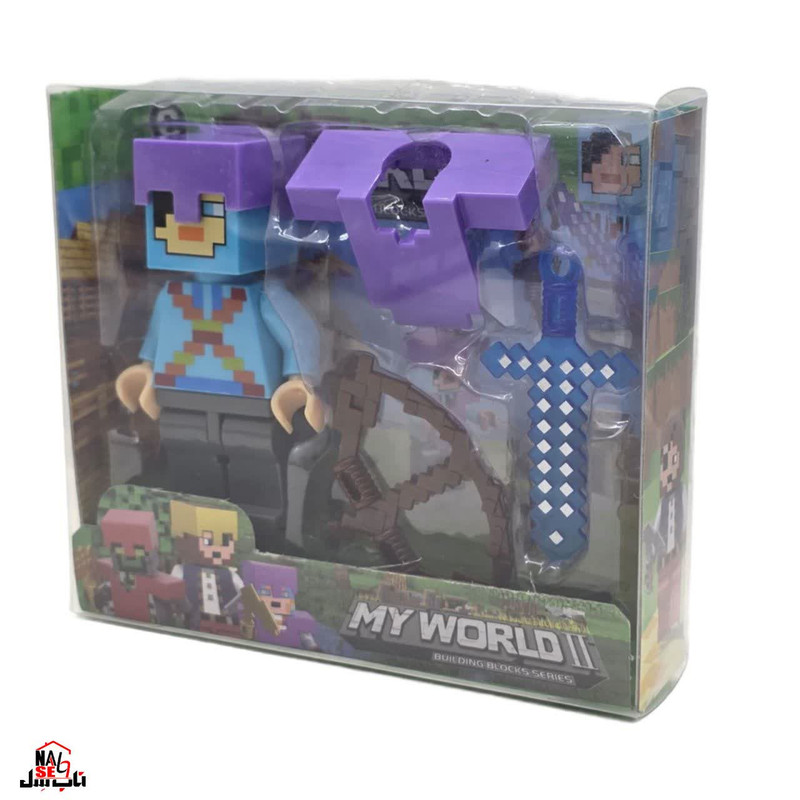فیگور ناب سل مدل ماینکرافت همراه با ابزار جنگ طرح MY WORLD کد MA003 ارتفاع 9 سانتی متر