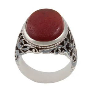 انگشتر نقره مردانه بازرگانی میلادی مدل سنگ عقیق یمنی کهنه رکابدست ساز سیاه قلم AM_1841