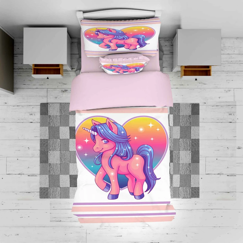 سرویس روتختی مدل اسب تک شاخ قلب دار TXY106 یک نفره 5 تکه