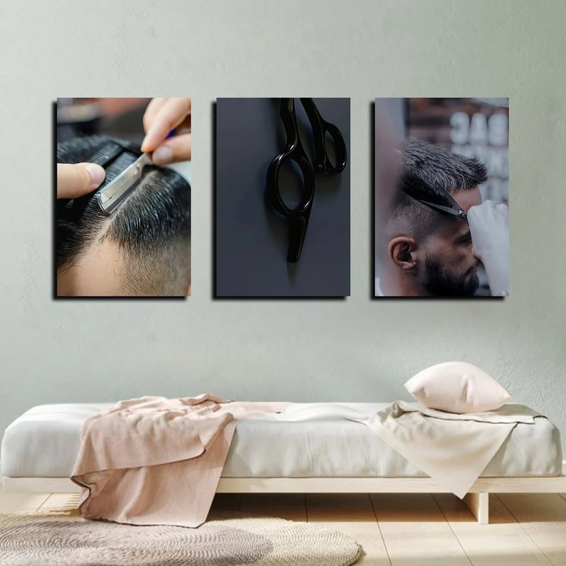تابلو شاسی بکلیت طرح آرایشگاه مردانه مدل SH-4248 مجموعه 3 عددی
