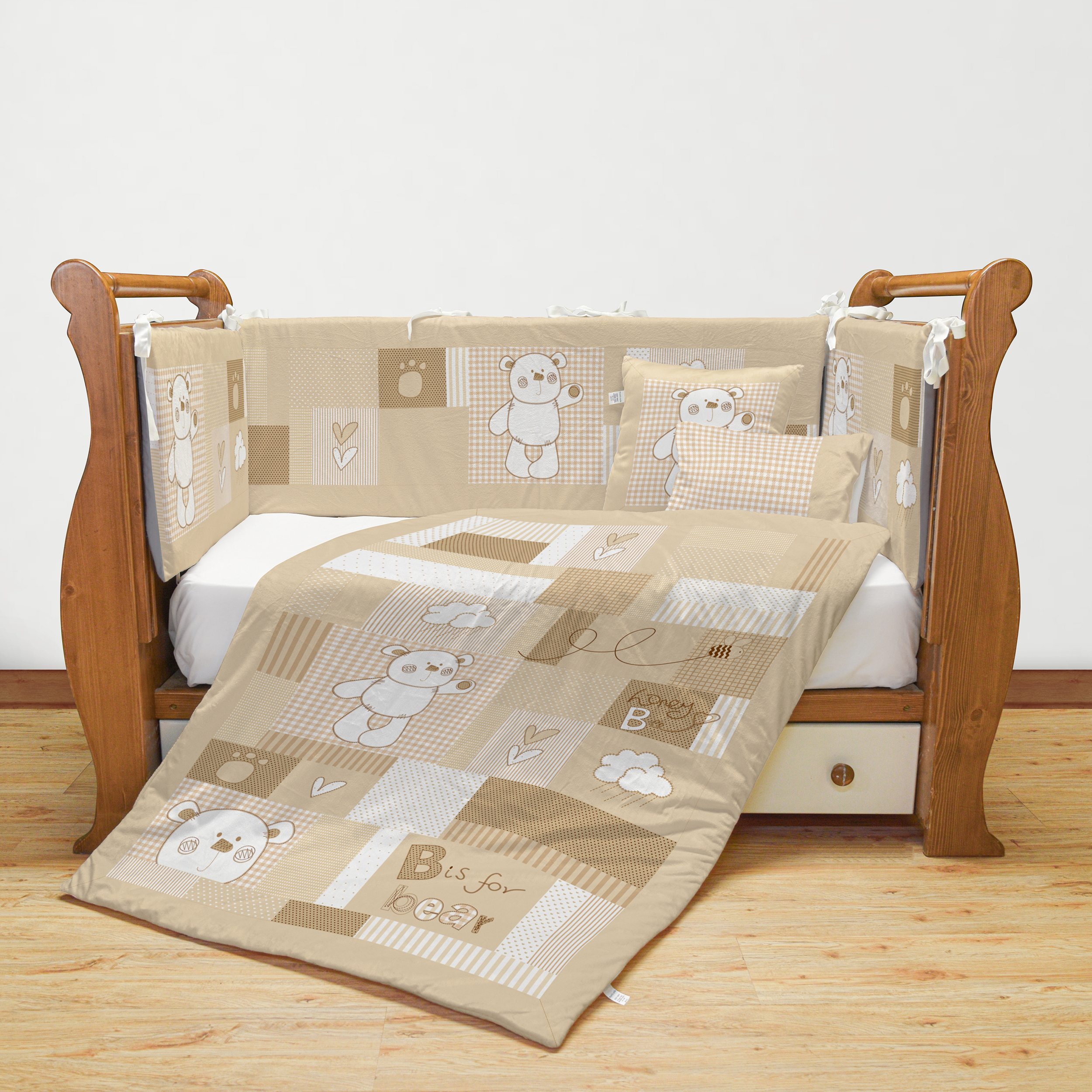 سرویس روتختی 7 تکه کودک مامزکیوتی مدل چهل تکه کرم SK34