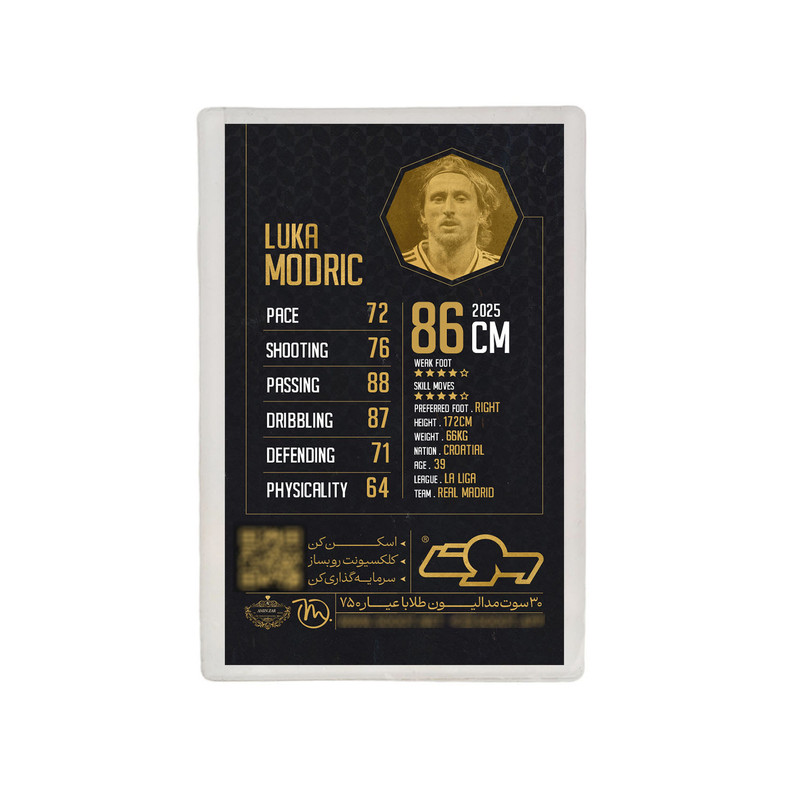 طلا گرمی 18 عیار سوت مدل Luka Modric طرح کارت فوتبالی 2025 کد SO10075  