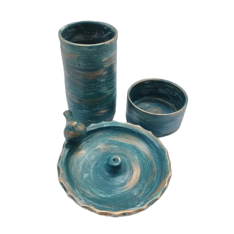 ست 3 تکه جاشمعی و گلدان طرح قجری