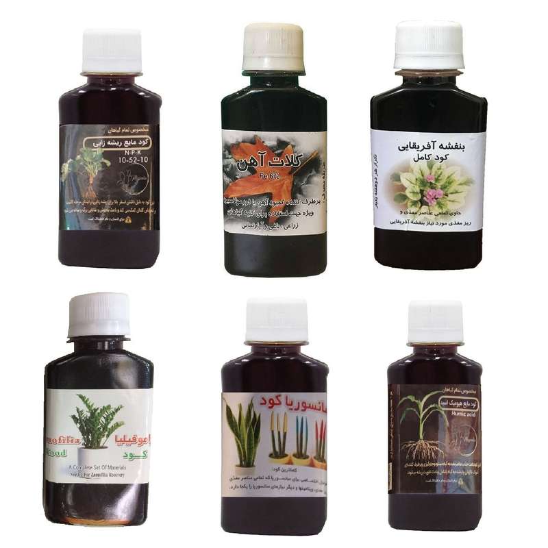 کود مایع فسفر ریشه زایی 10-52-10 و کلات آهن و بنفشه آفریقایی و کود زاموفیلیا و کود سانسوریا و هیومیک اسید مدل life drop حجم 120 میلی لیتر