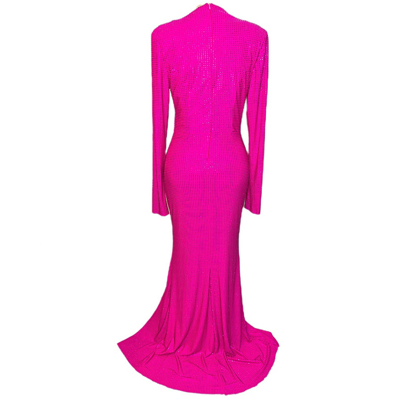 پیراهن یقه ایستاده زنانه مدل تمام سنگ رنگ سرخابی