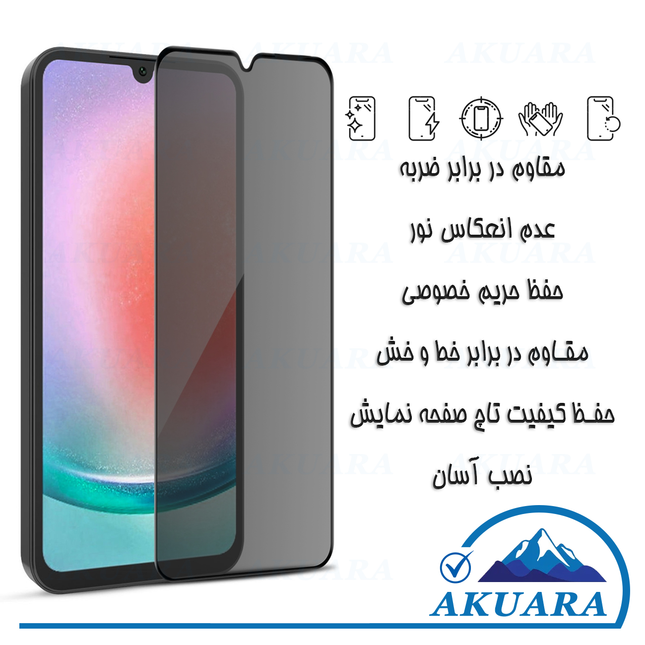 محافظ صفحه نمایش حریم شخصی آکوآرا مدل PRV AKU مناسب برای گوشی موبایل شیائومی Poco C65 مجموعه دو عددی