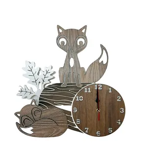 ساعت چوبی طرح روباه موتور آرام گرد
