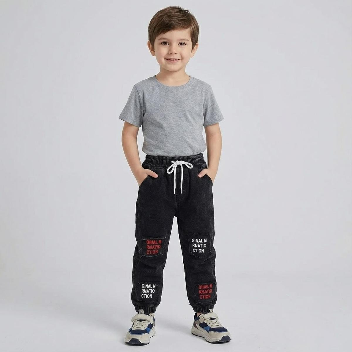 شلوار دم پا کش پسرانه مدل جین کمر کشی کد 1003