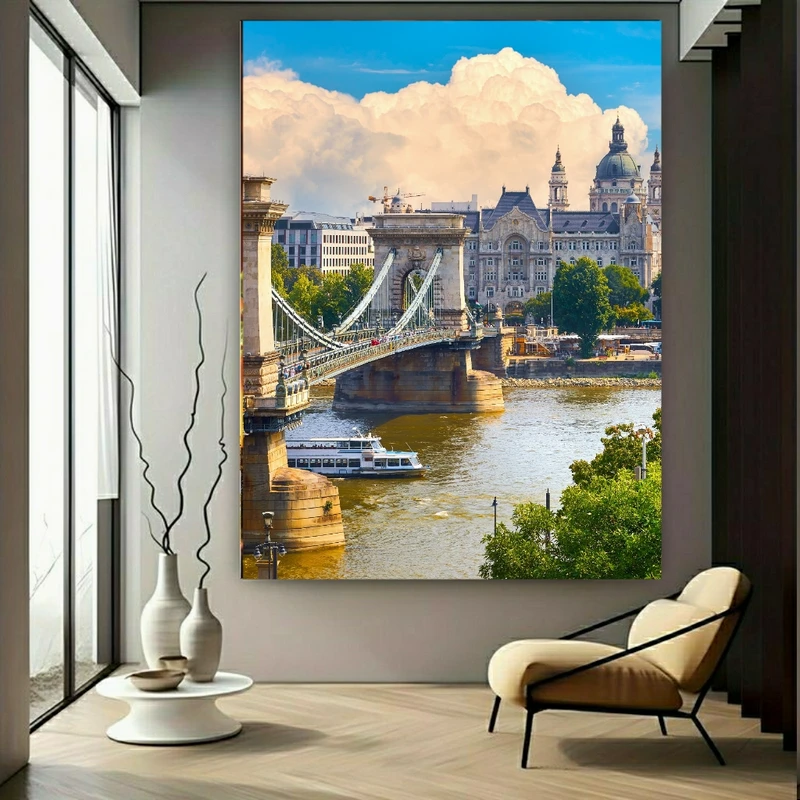  تابلو بوم طرح مخمل پل و رودخانه مدل اروپایی کد GR1732