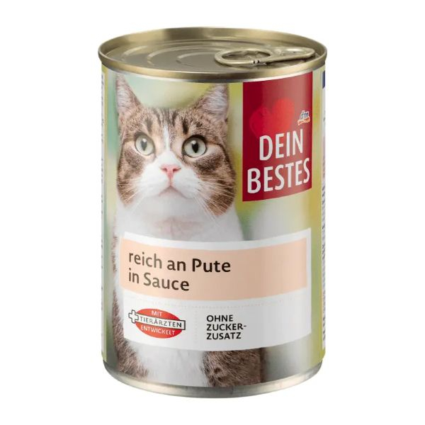 کنسرو غذای گربه بالغ دین بستس مدل تکه ای طعم بوقلمون وزن 400 گرم