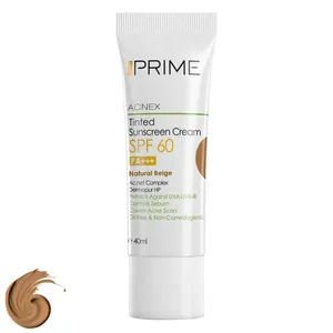 کرم ضدآفتاب رنگی پرایم، 60 SPF، مدل 02، مناسب پوست چرب و مختلط تنالیته رنگ متوسط و حجم 40 میلی‌لیتر، محافظت کننده در برابر اشعه UVA،IRو UVB، کنترل کننده ترشح سبوم، فاقد چربی و غیر کومدون‌زا، +++PA، پوشش دهنده جای جوش، با ماندگاری 3 ساعته