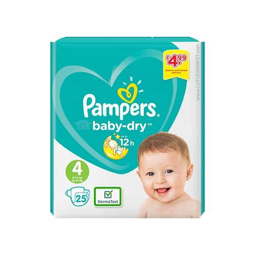پوشک پمپرز مدل baby-dry کد 4 بسته 25 عددی