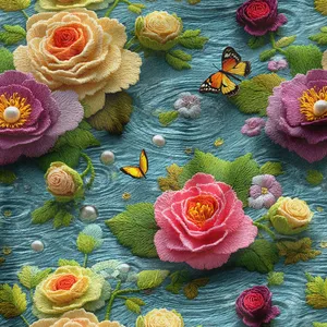 پارچه ملحفه عرض 1.5 متر پارچه باما طرح پنج بعدی گل برکت کد 5013830 رنگ سبز