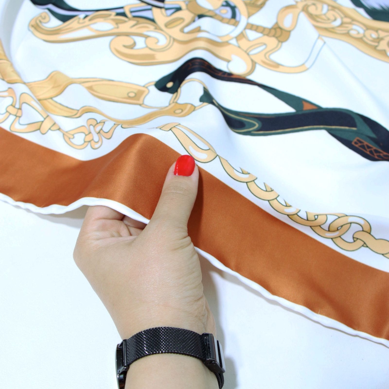 روسری زنانه مدل ابریشم مجلسی مزونی طرح زنجیری کد ana-5051 -  - 4