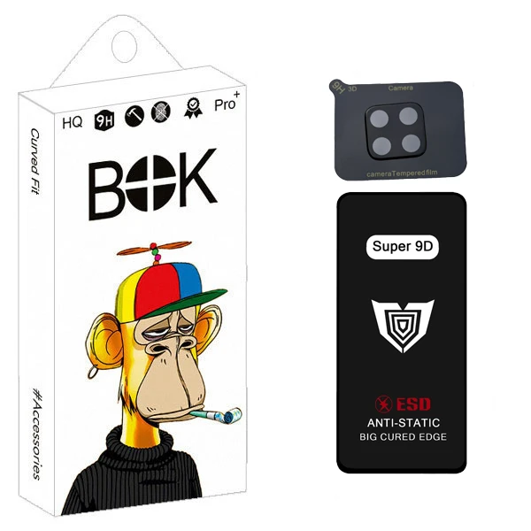 محافظ صفحه نمایش بوک مدل Super 9D Pro مناسب برای گوشی موبایل سامسونگ galaxy a12 به همراه محافظ لنز دوربین