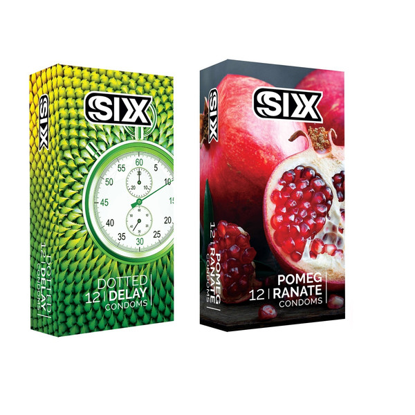 کاندوم سیکس مدل DottedDelay بسته 12 عددی به همراه کاندوم سیکس مدل Pomegranate بسته 12 عددی