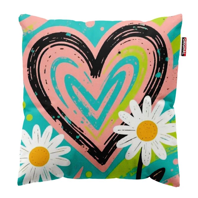 کوسن پاد آفرین طرح قلب و گل کد 2379 سایز 30*30 سانتی متر