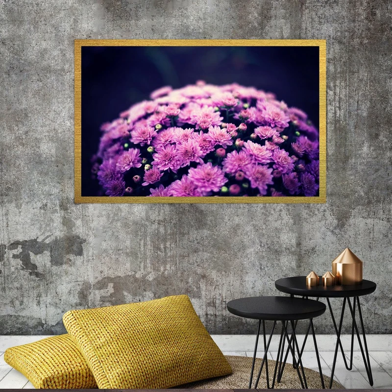 تابلو بکلیت طرح طبیعت و گل بنفش مدل قاب شاسی T-S8517