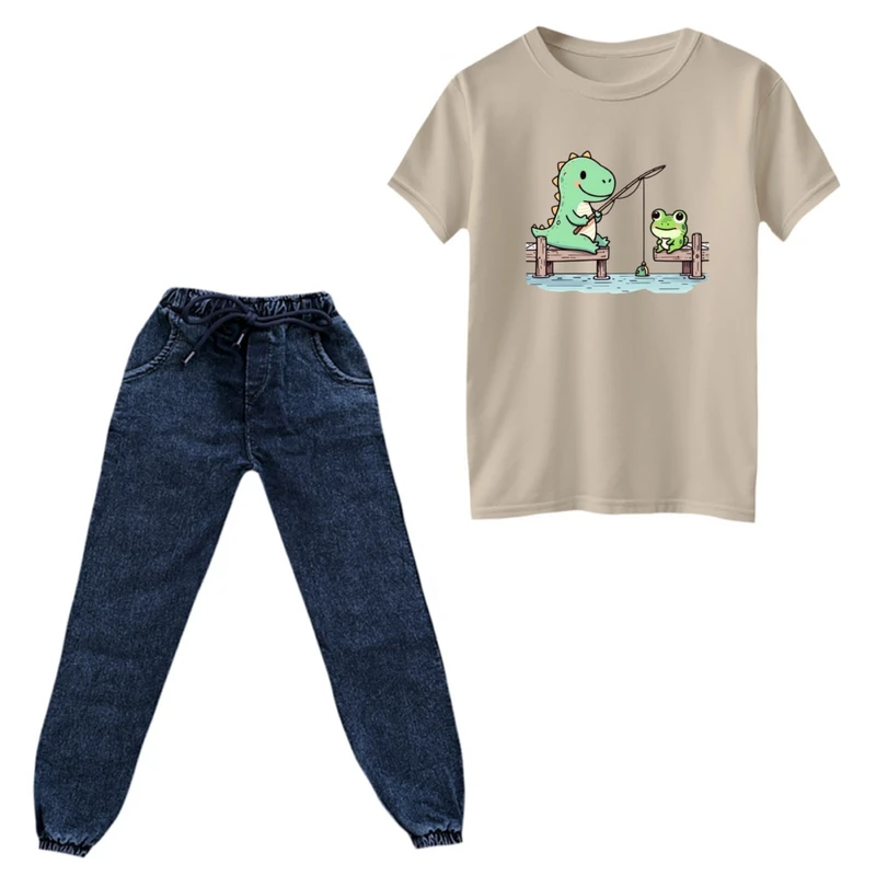 ست تی‌شرت و شلوار پسرانه مدل دایناسور کد 35