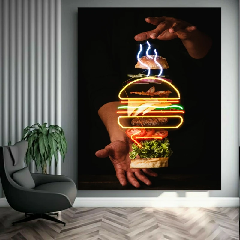 پوستر پارچه ای طرح مخمل همبرگر مدل نئون کد FP105872