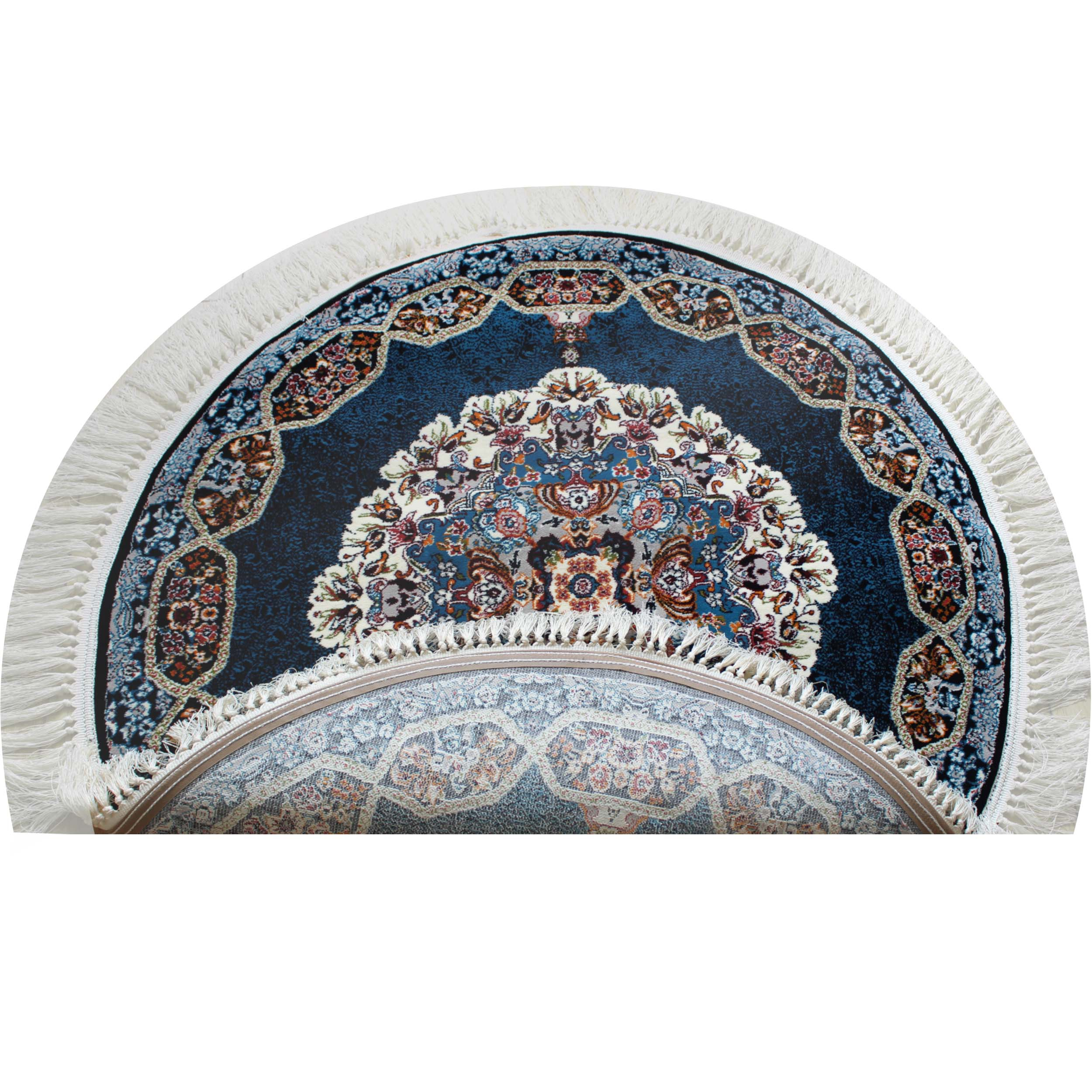 فرش ماشینی مدل دایره طرح هالیدی زمینه سرمه ای