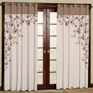 پرده مدل گل ارکیده کرم هازان پانچی کد 4245 سایز 140x200 سانتی متر