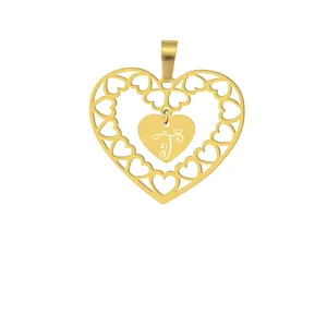 آویز گردنبند هایکا طرح قلب و حرف لاتین T مدل ha199