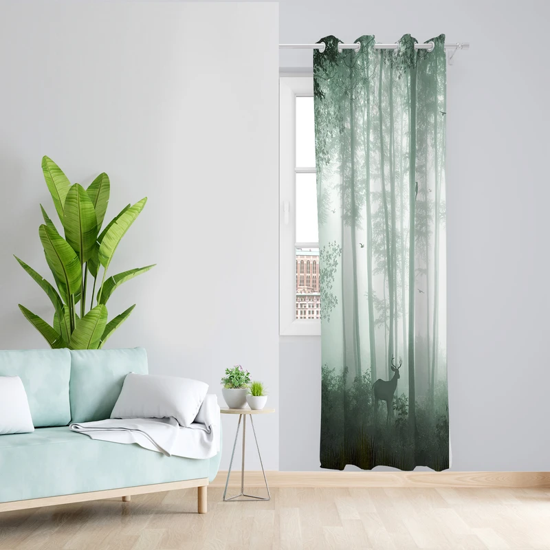 پرده طرح جنگل و گوزن مدل مخمل پانچی کد 4722 z سایز 140x200 سانتی متر