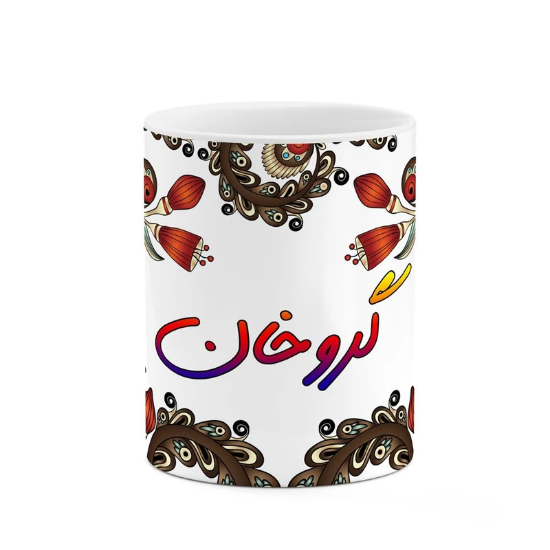 ماگ کاکتی مدل اسم گروخان طرح سنتی گل و بته کد mgh46682