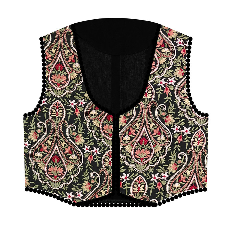 جلیقه رسمی زنانه مدل کتان گلدوزی سنتی کد AK1485