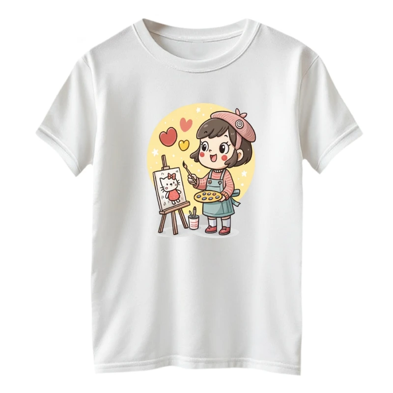 تی شرت آستین کوتاه بچگانه مدل دخترک نقاش