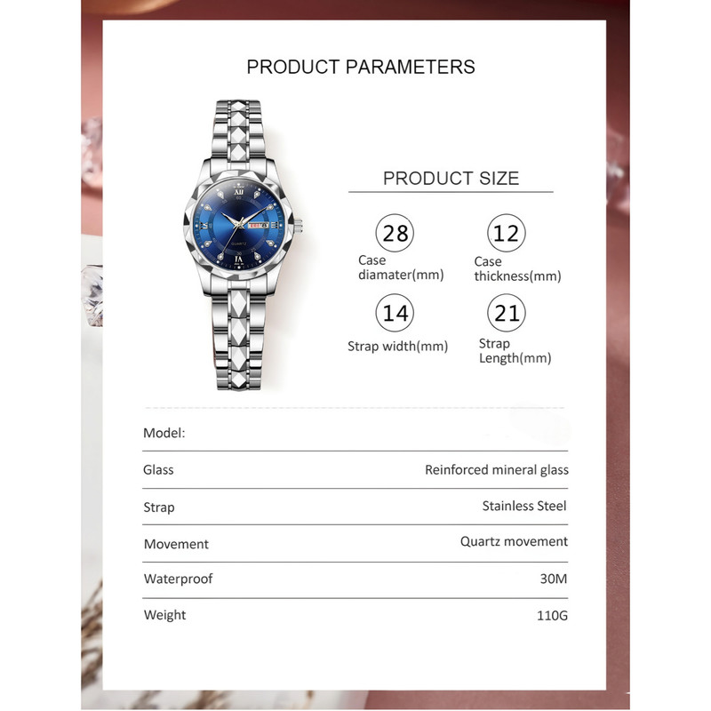 ست ساعت مچی عقربه‌ای کوارتز مدل کلاسیک دی دیت بند استیل طرح تراش الماسی کد C1.5