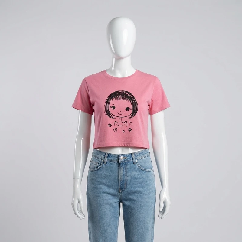 کراپ تی شرت زنانه پنبه مدل kind girl
