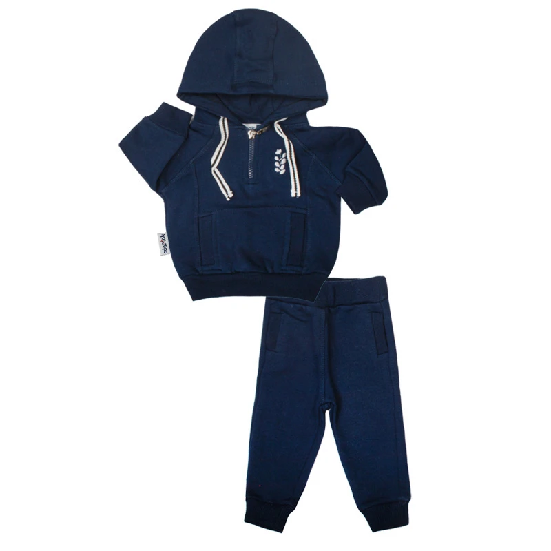 ست هودی و شلوار نوزادی آدمک مدل گندم کد 110036 رنگ سرمه ای