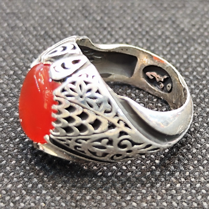 انگشتر نقره مردانه مدل سنگ عقیق یمانی کد 47