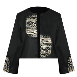 کت رسمی زنانه مدل کراپ فاستونی خرج کار هندی کد AK1307 رنگ مشکی