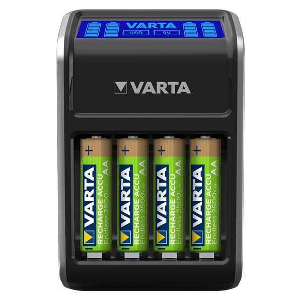 شارژر باتری وارتا مدل + LCD Plug Charger به همراه باتری قلمی بسته 4 عددی