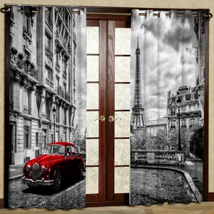 پرده مدل برج و ماشین هازان پانچی کد 4334 سایز 140x200 سانتی متر