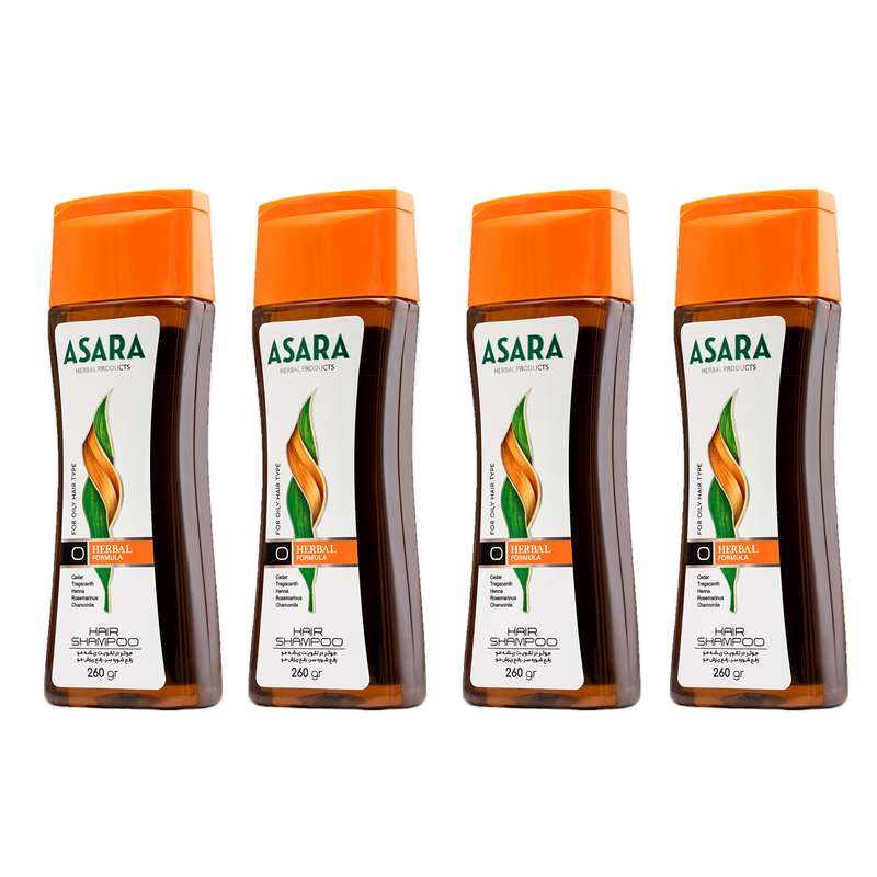 شامپو تقویت کننده و ضد ریزش مو آسارا مدل Herbal حجم 260 میلی لیتر بسته بندی 4 عددی