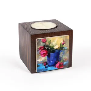 جاشمعی چوبی بیندو طرح نقاشی گلدان گل رز مدل JSHBD170