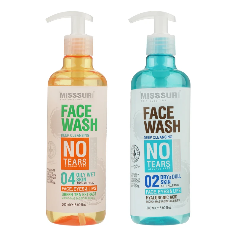 ژل شستشوی صورت میسوری مدل چای سبز مناسب برای پوست چرب حجم 500 میلی لیتر به همراه ژل شستشوی صورت میسوری مدل هیالورونیک اسید مناسب برای پوست خشک حجم 500 میلی لیتر