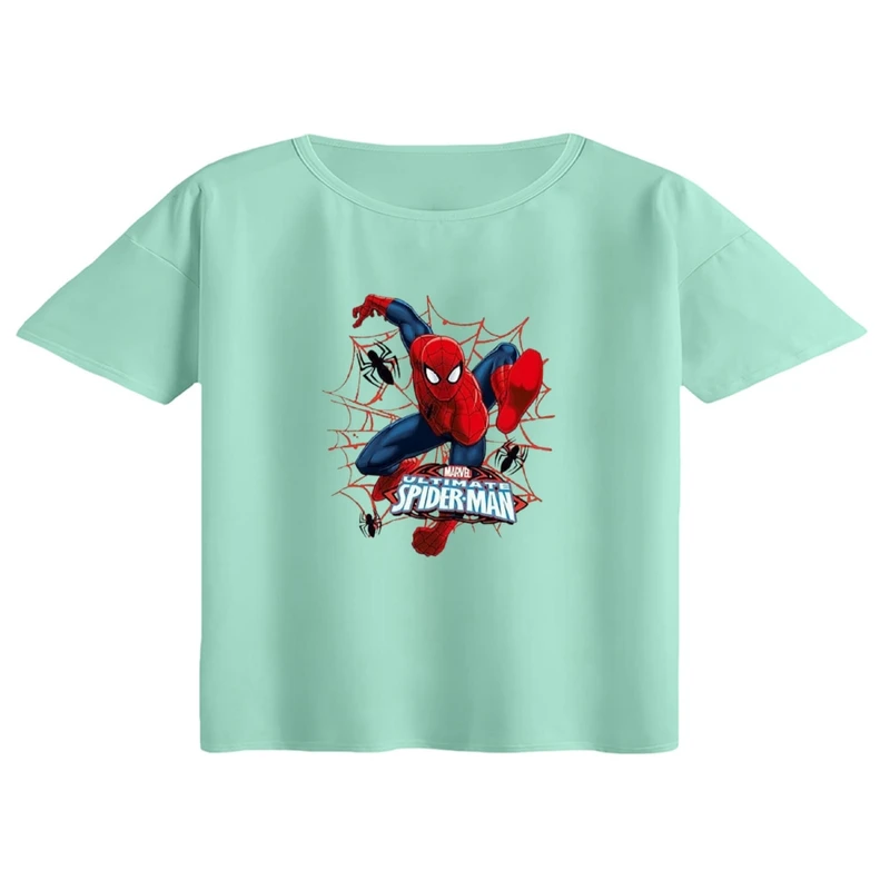 کراپ تی‌شرت آستین کوتاه زنانه مدل مرد عنکبوتی کد3