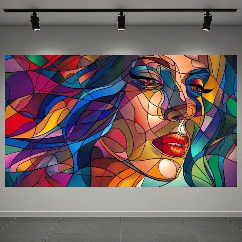 تابلو بوم طرح مخمل انتزاعی مدل چهره رنگارنگ کد AR3059978