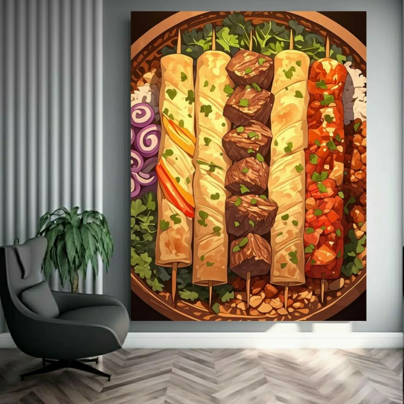 پوستر پارچه ای طرح مخمل رول نان مدل رول گوشت و سبزیجات مدل BK2076