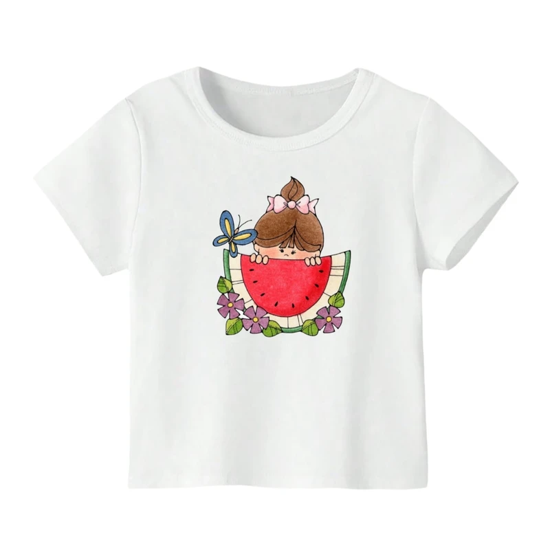 تی شرت آستین کوتاه بچگانه مدل دخترک یلدایی کد  34 رنگ سفید