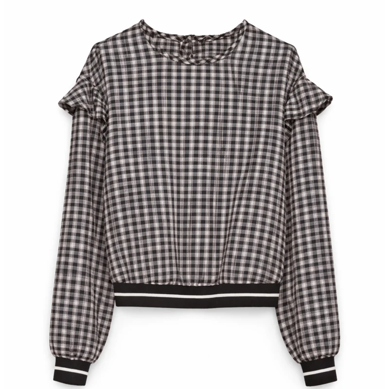 بلوز آستین بلند یقه گرد دخترانه مدل پشت دکمه دار کد Br4444