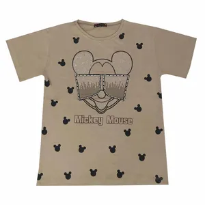 تی شرت آستین کوتاه زنانه مدل میکی موس رنگ کرم