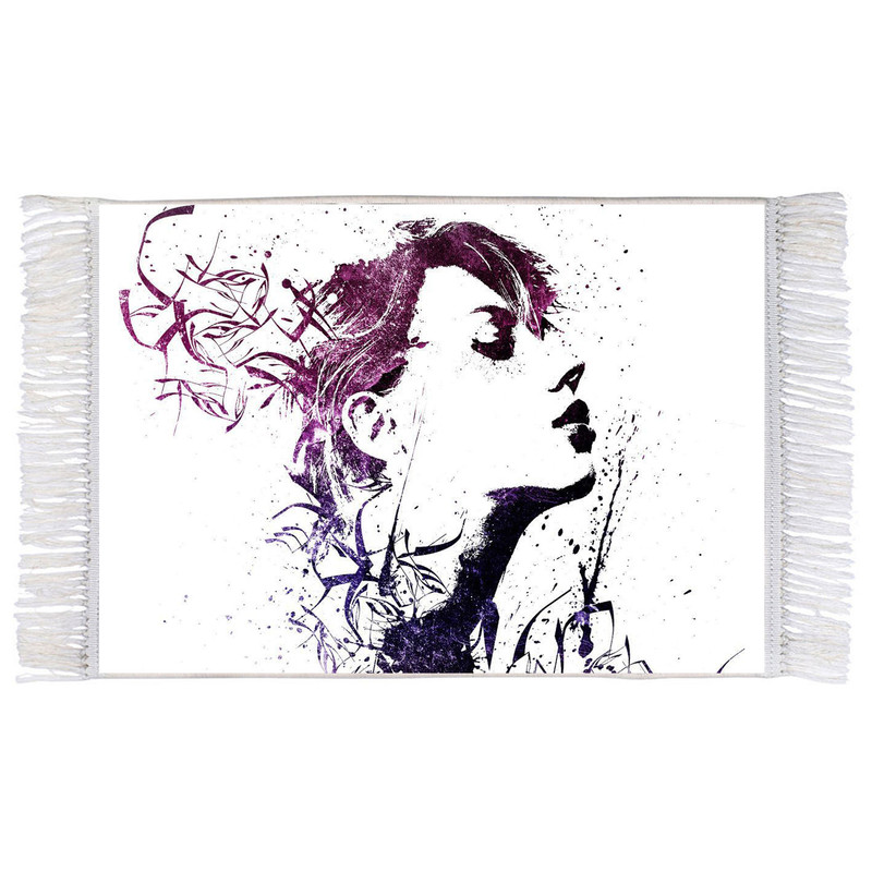 فرش ماشینی دیوارکوب اطلس آبی مدل طرح انتزاعی دختر مدل T1263