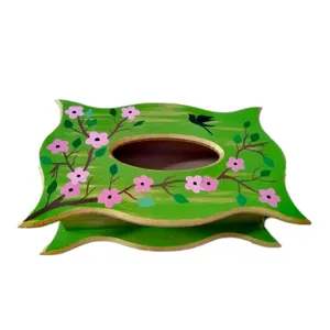 جعبه دستمال کاغذی چوبی مدل گلدار